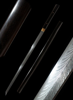 素装唐横刀手工大马士革黑檀木