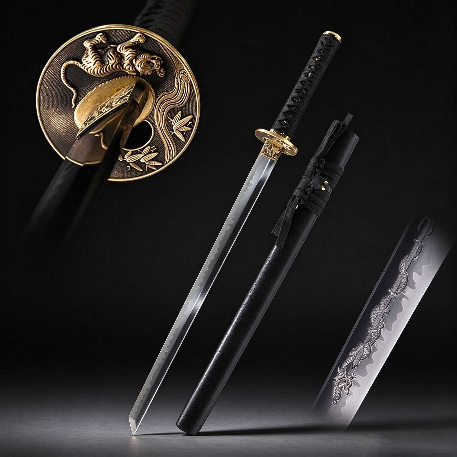 龙泉手工一体忍者直刀东洋居合武士刃长刀日本钢刀收藏短刀未开刃