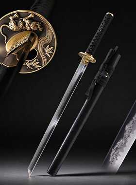 龙泉手工一体忍者直刀东洋居合武士刃长刀日本钢刀收藏短刀未开刃