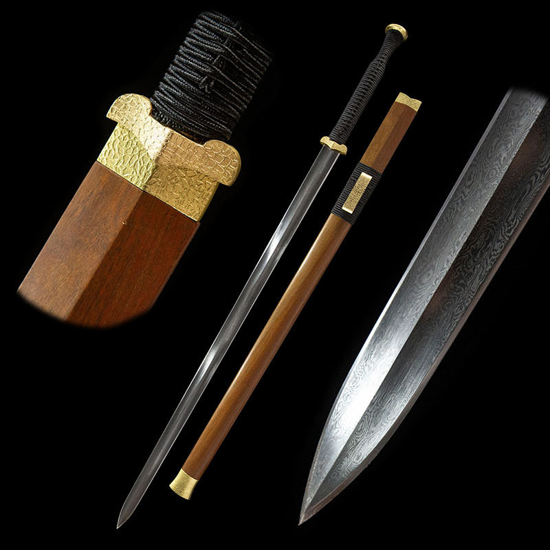铁弦汉剑大瓦面龙泉市手工锻打宝剑素装长款刀剑酸枝木纯铜未开刃