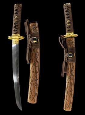 日本短刀胁差武士刃大马士革龙泉刀剑武术居合刀Wakizashi未开刃