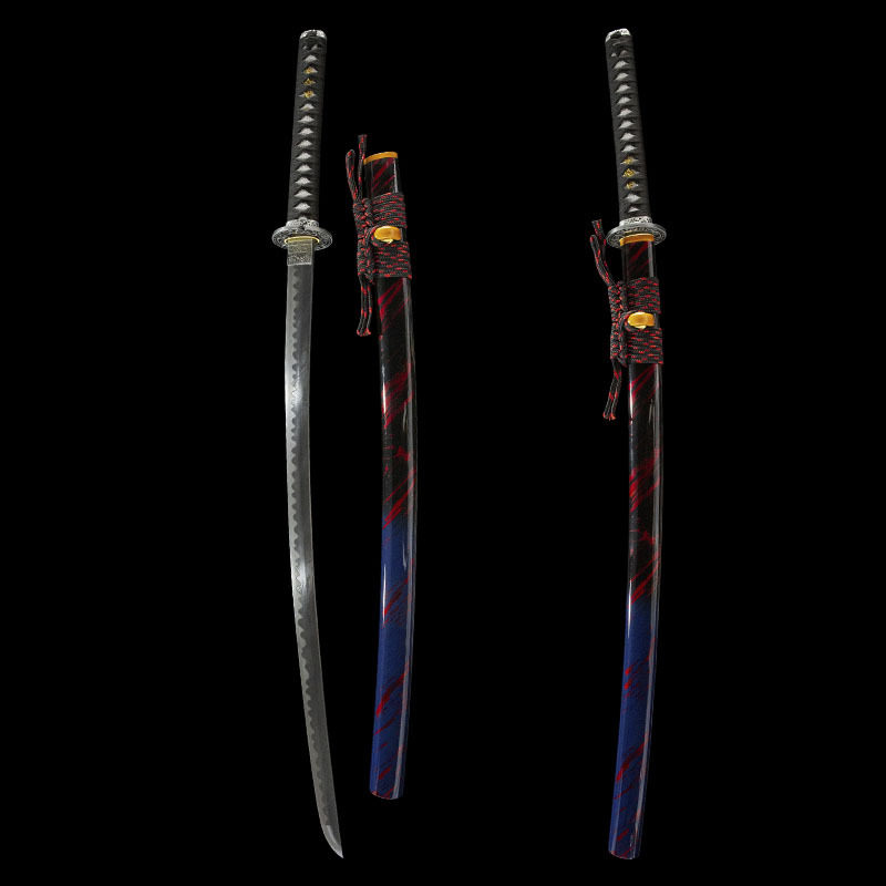 手工日本武式打刀龙泉刀剑武士刃长刀大马士革花纹钢katana未开刃