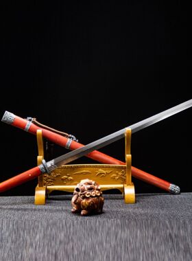 龙泉市刀剑花纹钢手工锻打环手唐剑四面清剑一体宝剑冷兵器未开刃