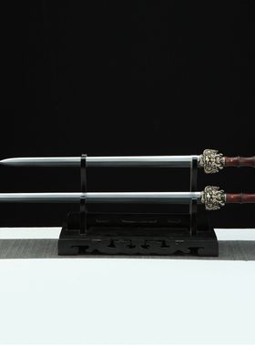 龙泉市刀剑花纹钢烧刃八面剑铜装