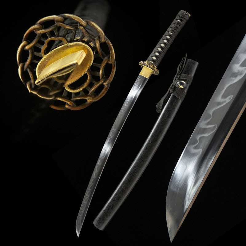 覆土烧刃日本刀胁差东洋武士刃龙泉刀剑一体短刀Wakizashi未开刃