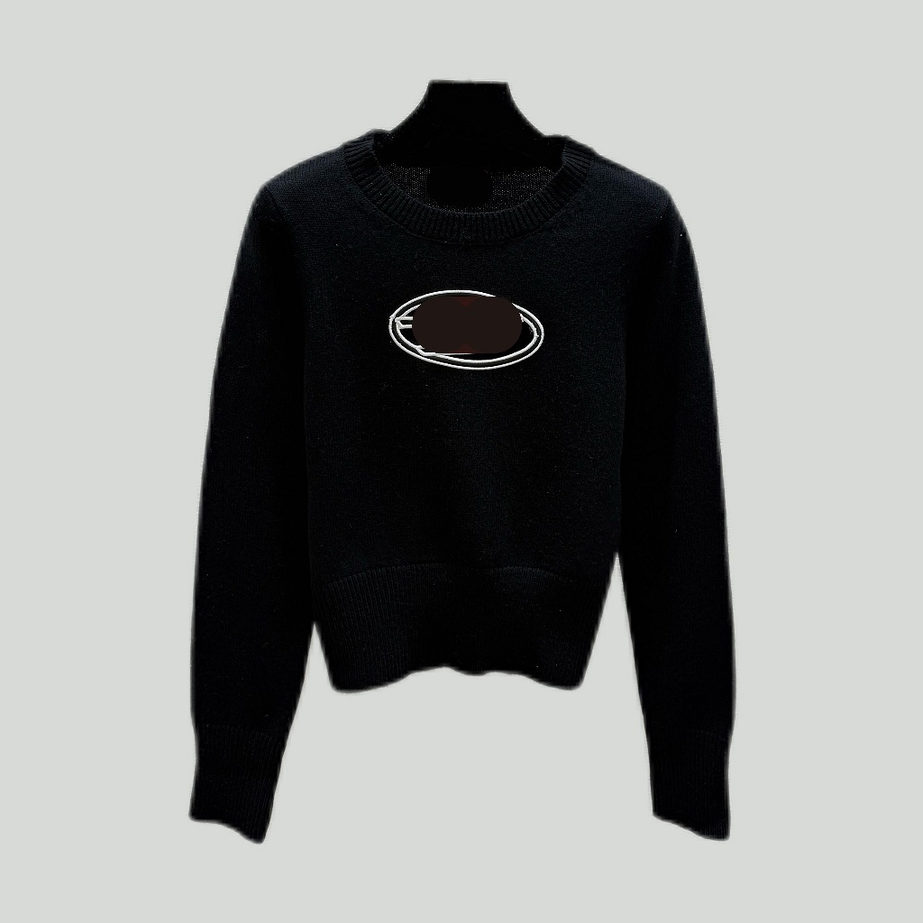 镂空拼接设计纯黑诱惑圆领针织衫