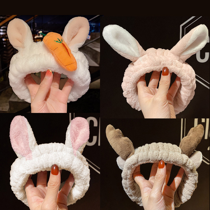 新款可爱麋鹿萝卜头箍毛绒兔耳朵洗脸发带韩版网红发箍束发带发饰