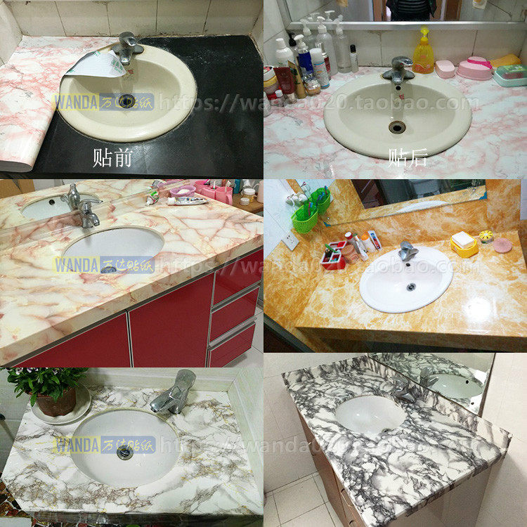 卫生间大理石纹家具翻新贴纸自粘防水浴室洗手洗脸盆台面翻新贴纸