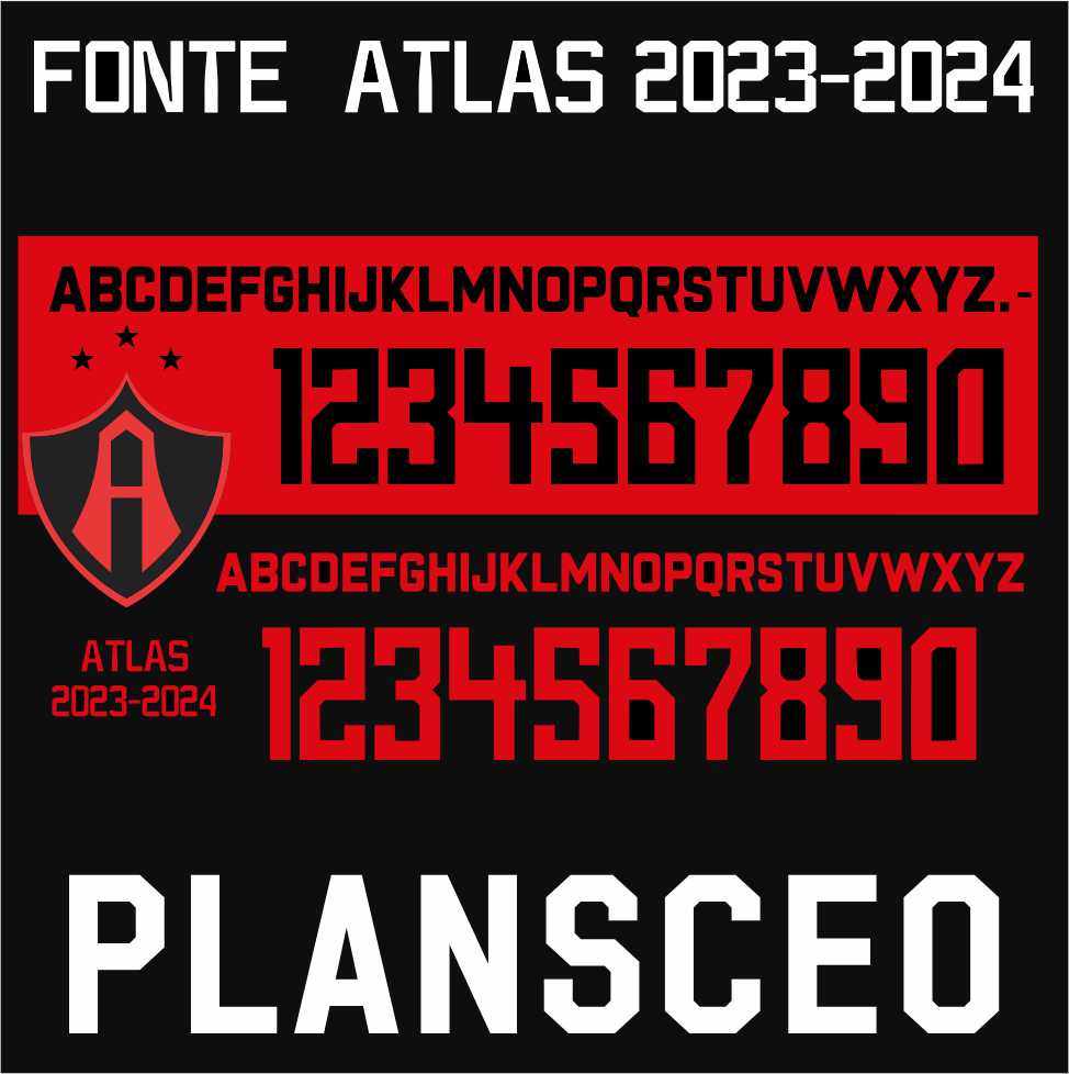 图谱Fonte atlas 2023-2024足球服logo号码字体矢量cdr设计素材