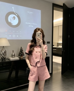 夏季法式名媛高级感气质新款短款上衣+高腰短裤两件套套装裙女潮
