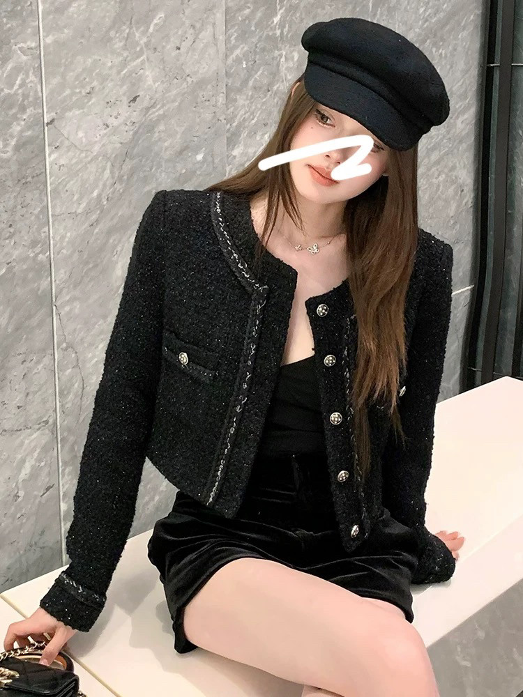 法式黑色小香风短外套女2025年春季新款时尚轻奢显瘦小西装上衣潮