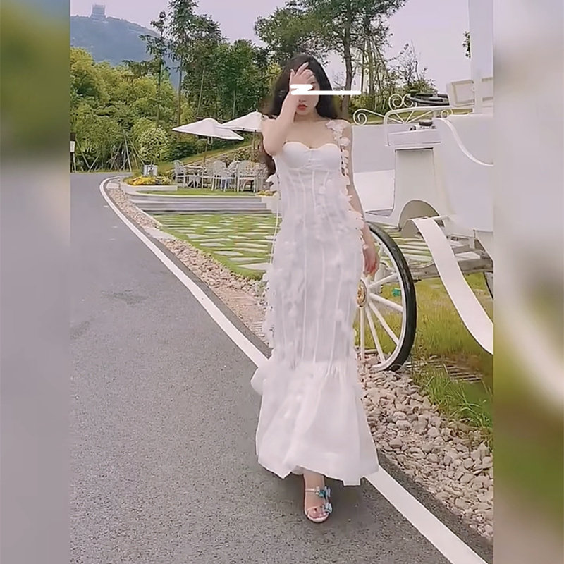 气质轻奢鱼尾裙涤纶纯色图片