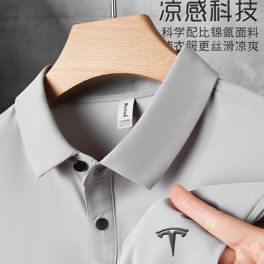 特斯拉工作服短袖t恤定制夏季4s店销售汽车美容polo衫工装订做男