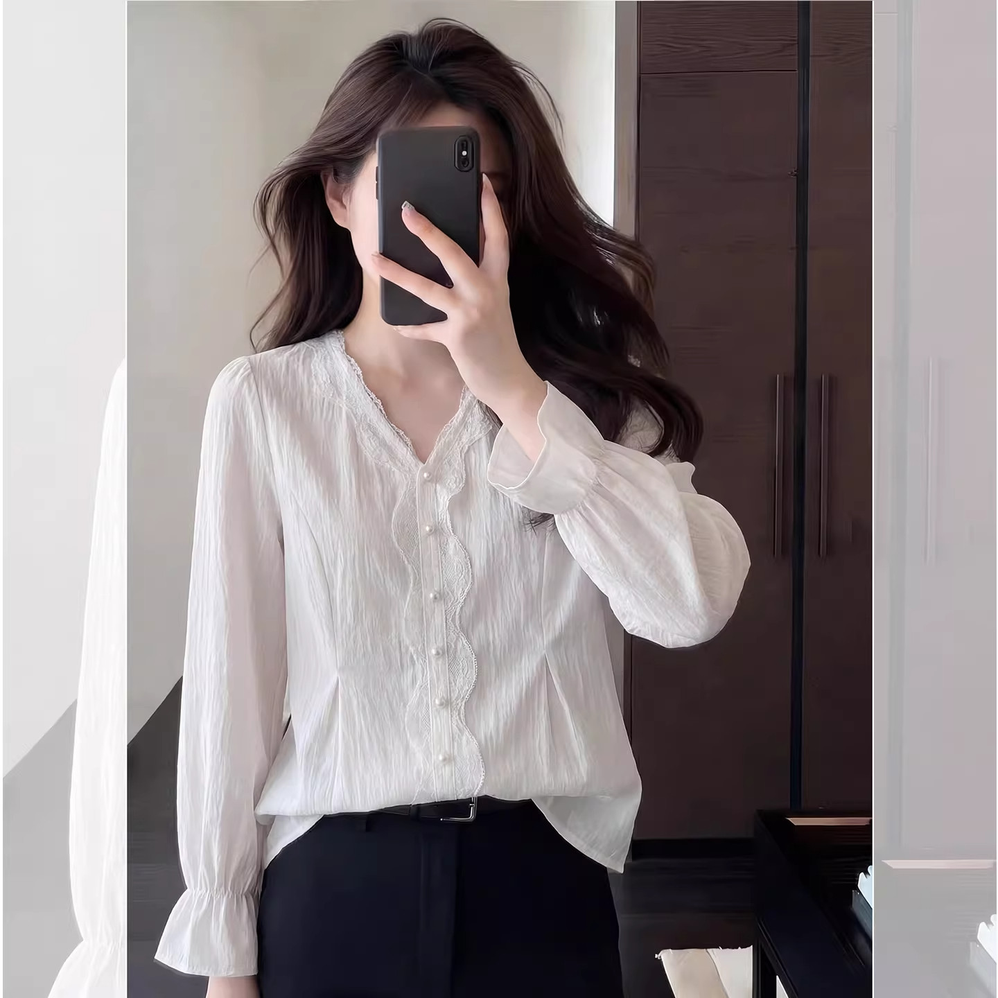 大码胖MM春秋新款显瘦V领上衣女