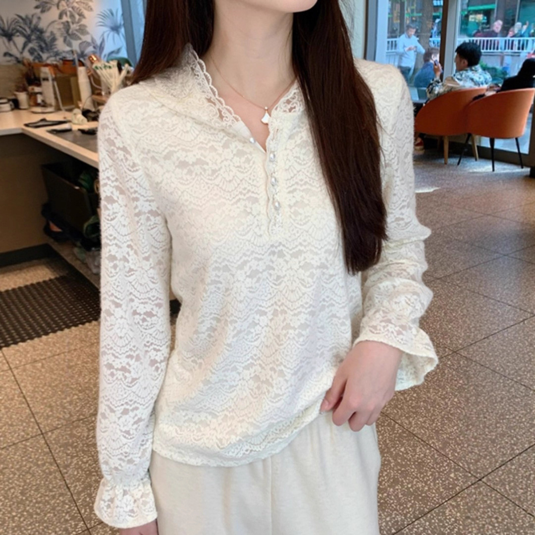 秋冬法式重工加绒连帽蕾丝衫女
