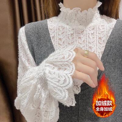 网纱蕾丝半高领新款打底衫