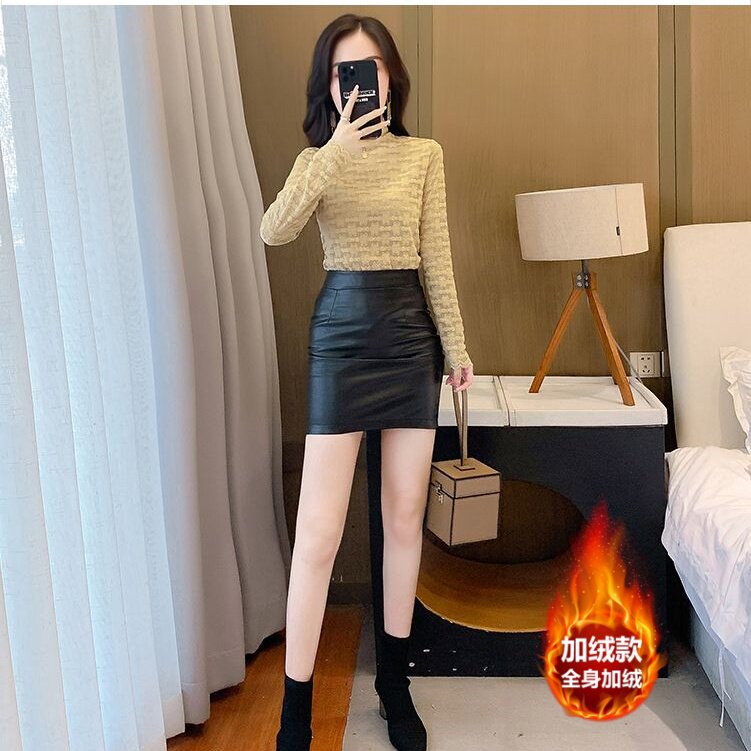 半高领蕾丝打底衫女秋冬季加绒内搭时髦磨毛长袖小个子洋气上衣潮