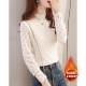 超仙上衣显瘦 女秋冬加绒半高领洋气质内搭小衫 磨毛蕾丝打底衫 长袖