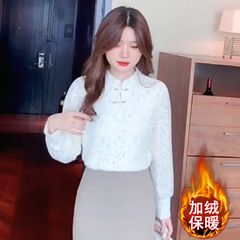 蕾丝衫女2026秋装新款花边衬衫雪纺衫洋气女装上衣遮肚显瘦女小衫