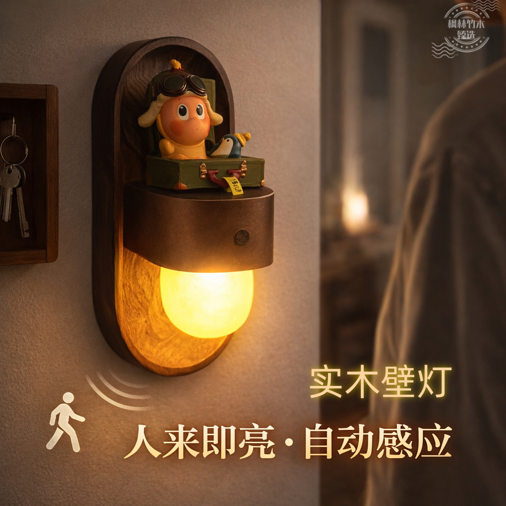 星星人灯实木感应灯壁挂件墙饰灯图片