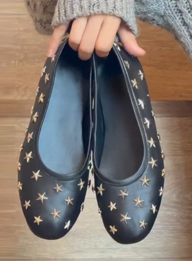 单鞋2026正流行复古星星铆钉豆豆鞋女平底一脚蹬单鞋巨好看绝美