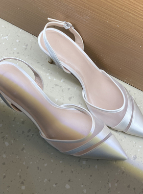 2026新款夏季法式尖头细跟仙女高跟鞋性感网纱绸缎包头凉鞋女8cm