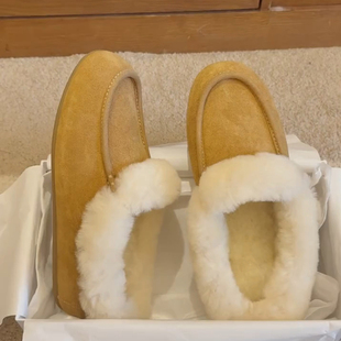 羊皮版~冬季加绒穆勒鞋女外穿一脚蹬浅口圆头保暖毛拖懒人毛毛鞋