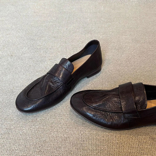 2025新款 女英伦风小皮鞋 羊皮版 真皮乐福鞋 平底单鞋 一脚蹬懒人鞋