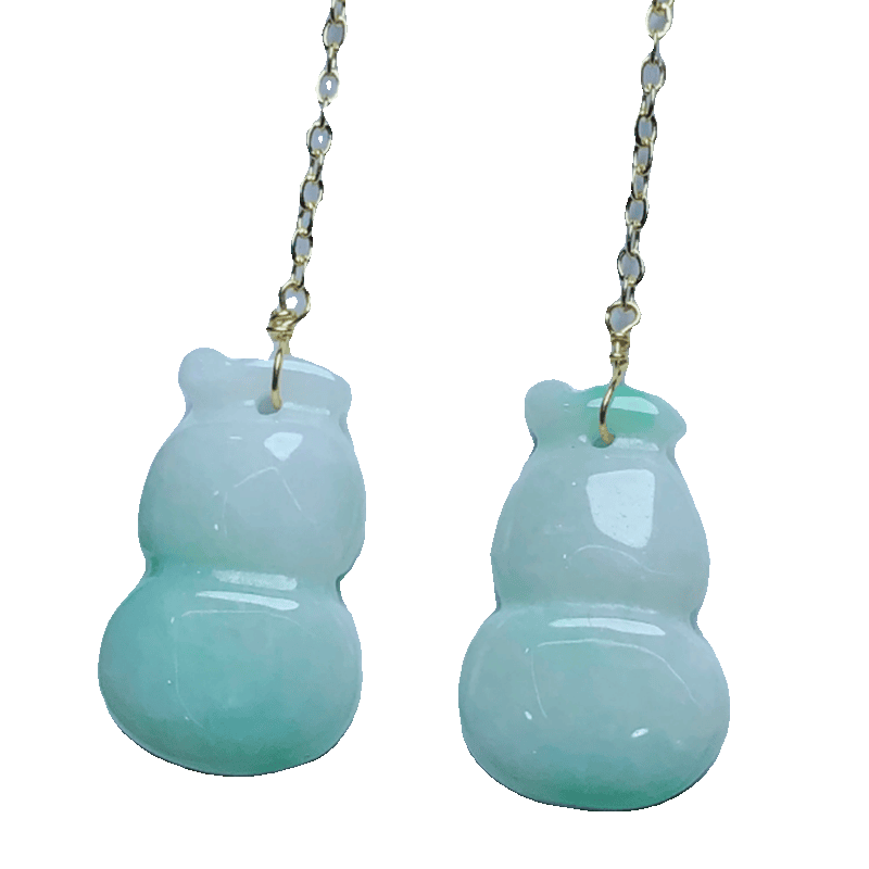 天然a货翡翠葫芦耳坠女款天然玉石福禄葫芦耳饰耳线飘花百搭饰品