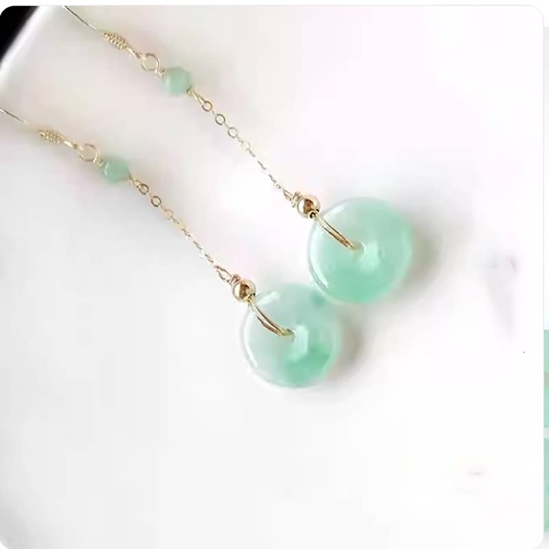 缅甸天然a货翡翠耳环冰种满色正阳绿精品玉耳坠平安扣18k玉石耳饰