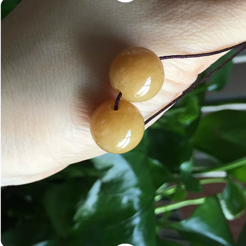 明黄天然缅甸翡翠a货12mm黄翡圆珠耳坠一对裸石女蜜糖黄气质耳饰