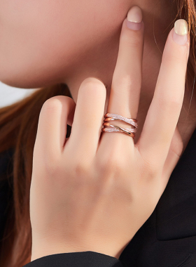 玫瑰金戒指女设计小众2025年新款潮网红爆款ck满天星劲舞团高级感