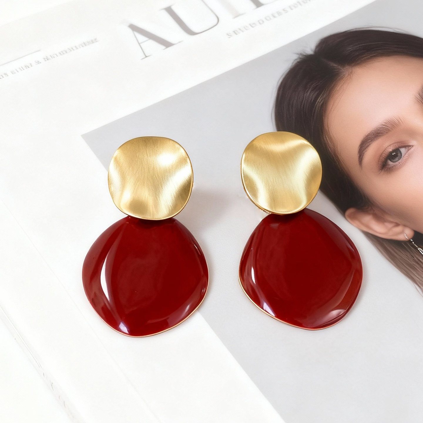 拉丝安可拉红耳环女秋冬氛围感气质耳坠复古港风红色波浪圆形耳饰,饰品/流行首饰/时尚饰品新,耳环,淘宝优惠券,粉丝福利购,淘宝优惠卷
