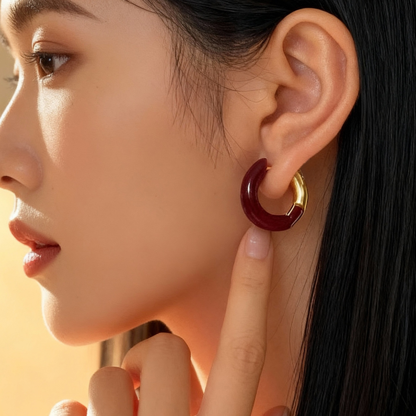 酒红色圆环珐琅耳环女耳扣法式耳钉高级感耳圈耳坠爆款复古耳饰,饰品/流行首饰/时尚饰品新,耳环,淘宝优惠券,粉丝福利购,淘宝优惠卷