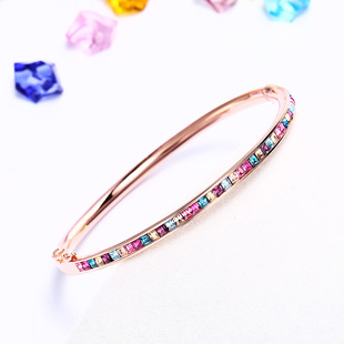 多巴胺彩色手链女款轻奢小众水晶沙金精致新款彩虹玫瑰金彩金手镯