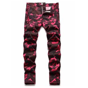 街头hiphop迷彩水洗牛仔裤 春秋新款 休闲直筒裤 微弹长裤 子修身 美式