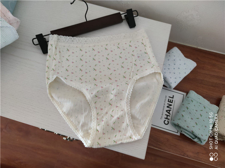 女全棉螺纹内裤纯棉中高腰包臀大码胖mm田园碎花外贸日单白色,女士内衣/男士内衣/家居服,女三角裤,淘宝优惠券,粉丝福利购,淘宝优惠卷
