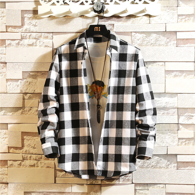 春秋季2020新款衬衫男士长袖格子衬衣韩版外套休闲潮流帅气寸衫男