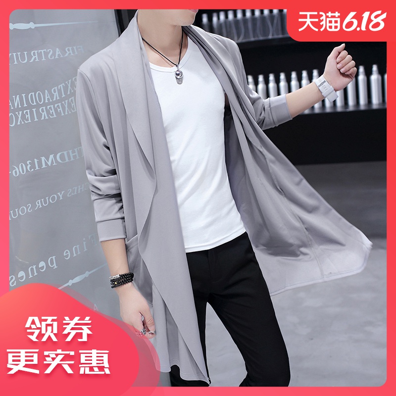 2019春夏风衣男披风中长款韩版学生修身潮流帅气薄款防晒服外套褂