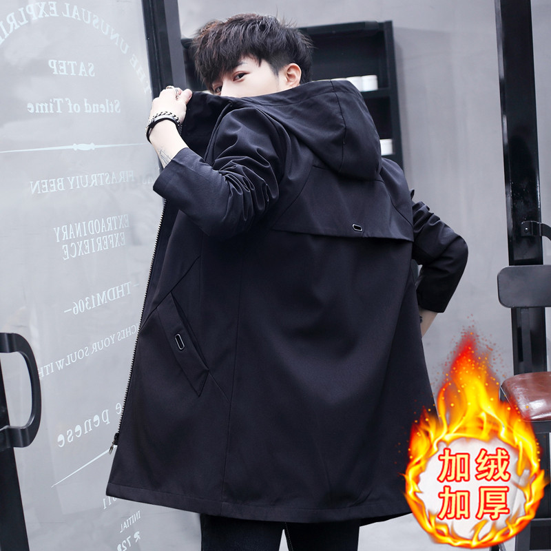 男士风衣秋装韩版潮流帅气学生中长款大衣修身秋冬加绒外套男外褂
