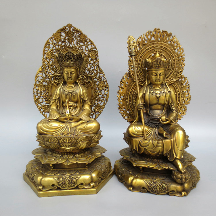 纯铜带背光净瓶观世音菩萨地藏王摆件工艺纳福保平安铜观音地藏像