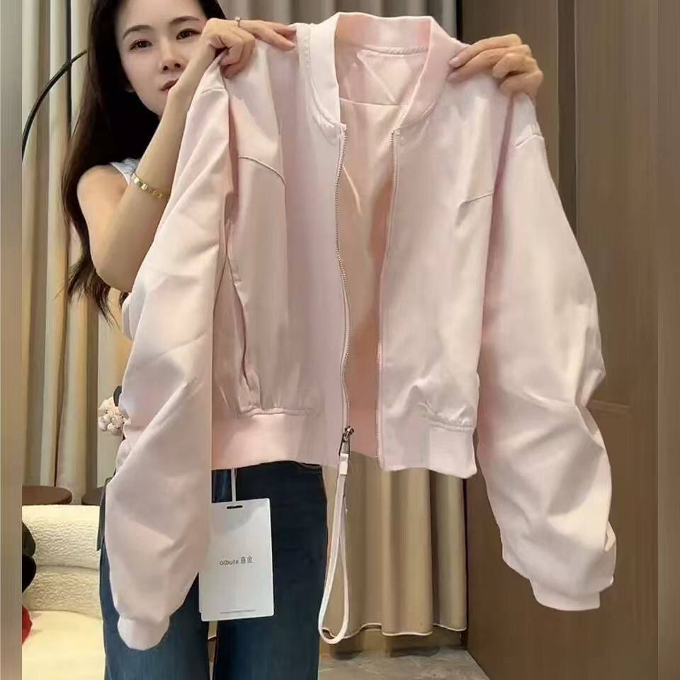 大码女装欧美风棒球服外套女春秋新款高级感慵懒宽松长袖夹克女潮