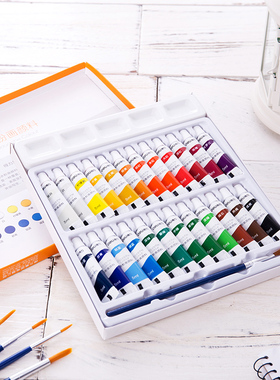 正品得力水彩水粉画颜料套装学生用初学者补充装24色美术生专用5ml儿童绘画可水洗幼儿园画画颜料12毫升