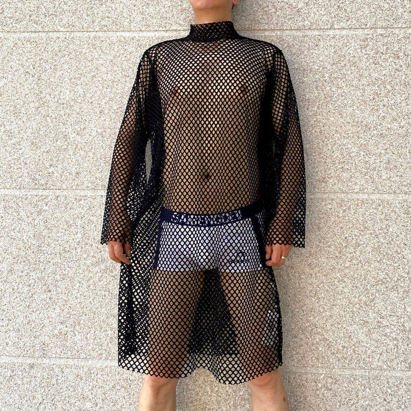 禁欲系网红爆款格子大网眼情侣款加长过膝浴袍镂空透气睡袍睡裙,女士内衣/男士内衣/家居服,睡袍/浴袍,淘宝优惠券,粉丝福利购,淘宝优惠卷