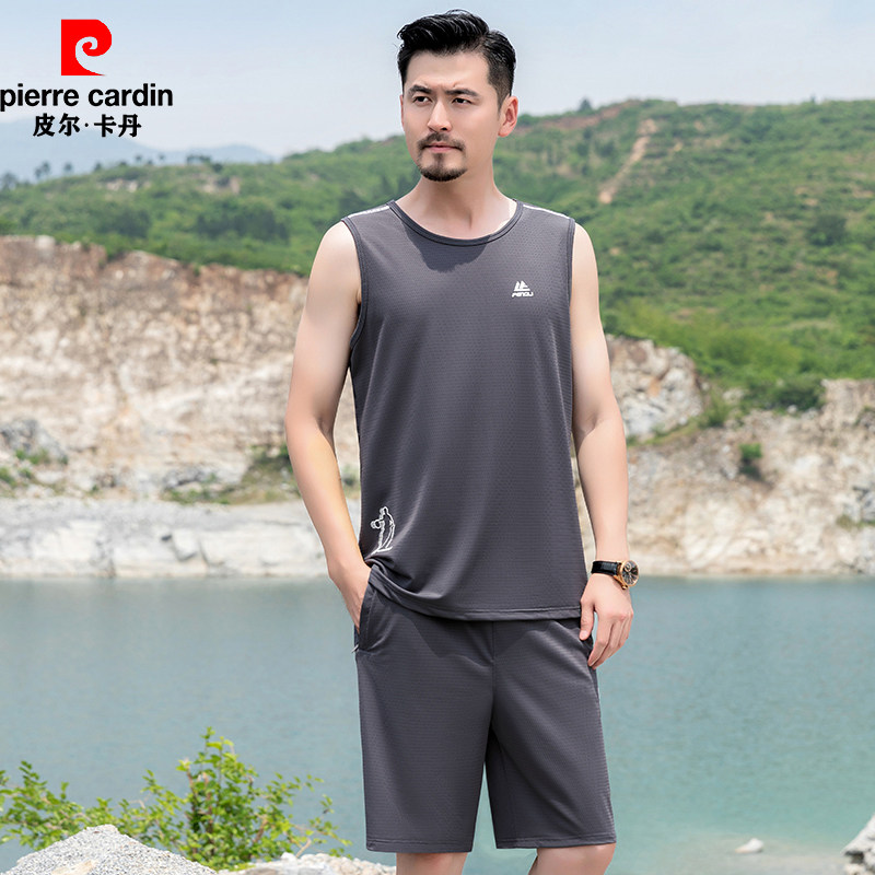 皮尔卡丹中老年男士夏季短袖运动套装冰丝背心无袖爸爸休闲两件套