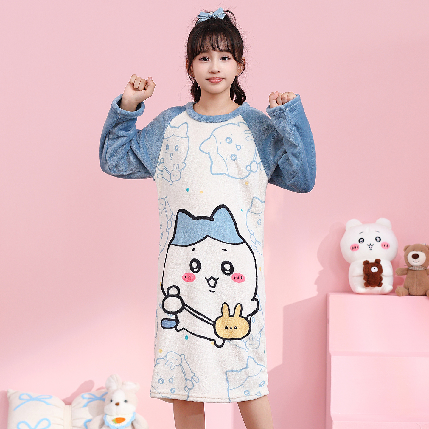 秋冬季保暖圆领儿童公主睡裙珊瑚绒宝宝睡衣女孩卡通法兰绒家居服