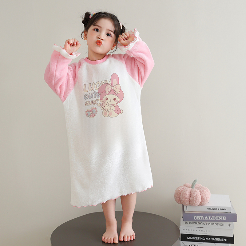 美乐蒂睡裙冬季法兰绒卡通珊瑚绒宝宝儿童睡衣裙女孩家居服中大童
