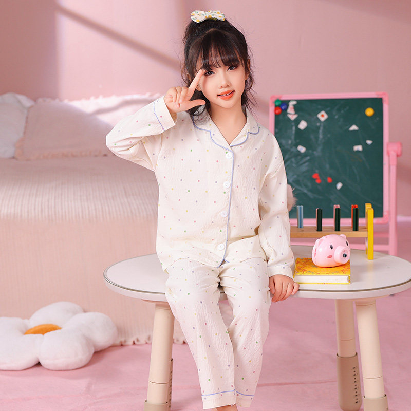 春秋女童云朵棉开衫家居服套装