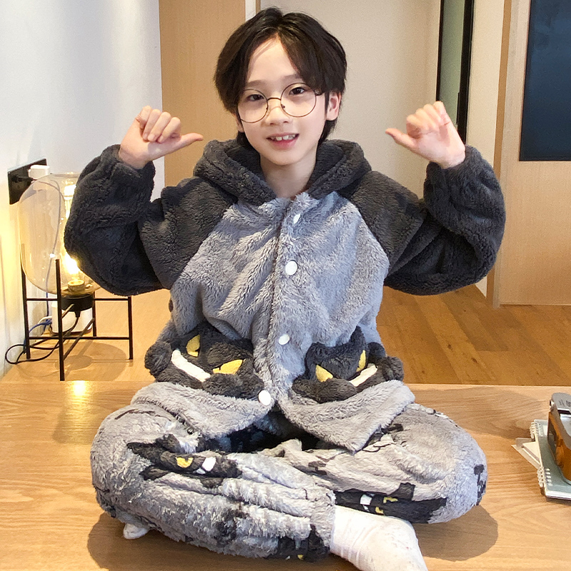 冬季宝宝儿童睡衣套装珊瑚绒男孩