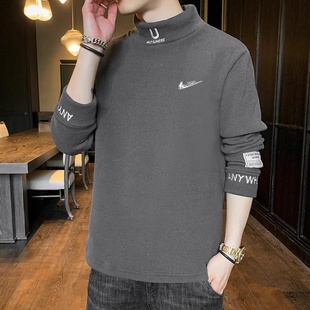 百搭高领加绒加厚长袖 潮流时尚 T恤 秋冬季 耐克顿双面德绒卫衣男士